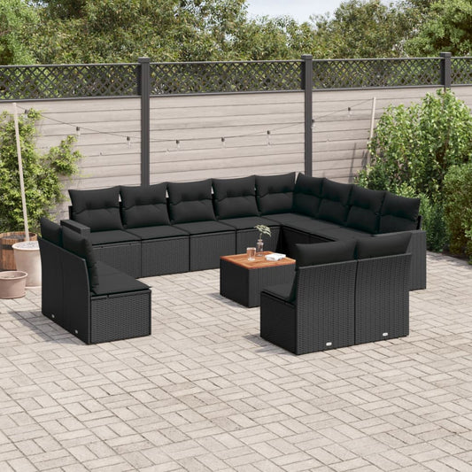 13-tlg. Garten-Sofagarnitur mit Kissen Schwarz Poly Rattan