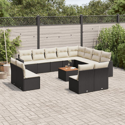 13-tlg. Garten-Sofagarnitur mit Kissen Schwarz Poly Rattan