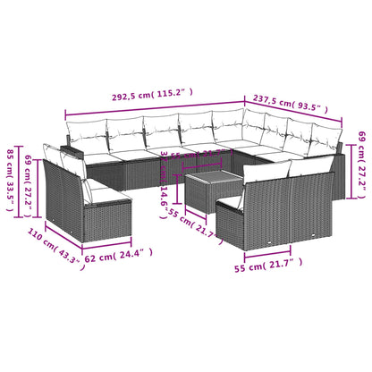 13-tlg. Garten-Sofagarnitur mit Kissen Grau Poly Rattan