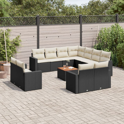 13-tlg. Garten-Sofagarnitur mit Kissen Schwarz Poly Rattan