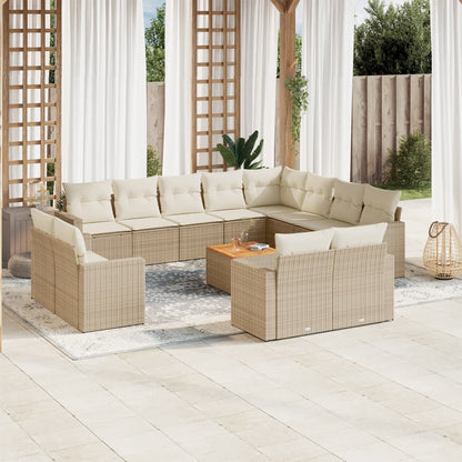 13-tlg. Garten-Sofagarnitur mit Kissen Beige Poly Rattan