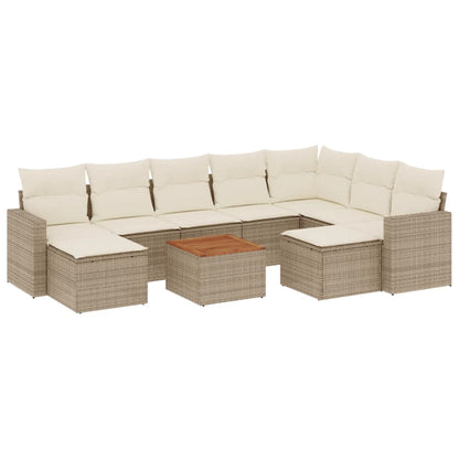 10-tlg. Garten-Sofagarnitur mit Kissen Beige Poly Rattan