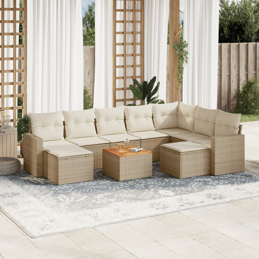 10-tlg. Garten-Sofagarnitur mit Kissen Beige Poly Rattan