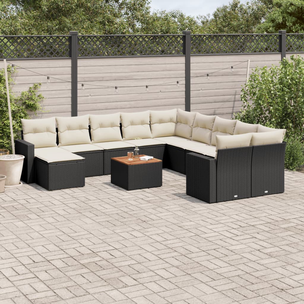 12-tlg. Garten-Sofagarnitur mit Kissen Schwarz Poly Rattan