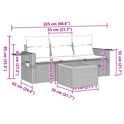 4-tlg. Garten-Sofagarnitur mit Kissen Schwarz Poly Rattan