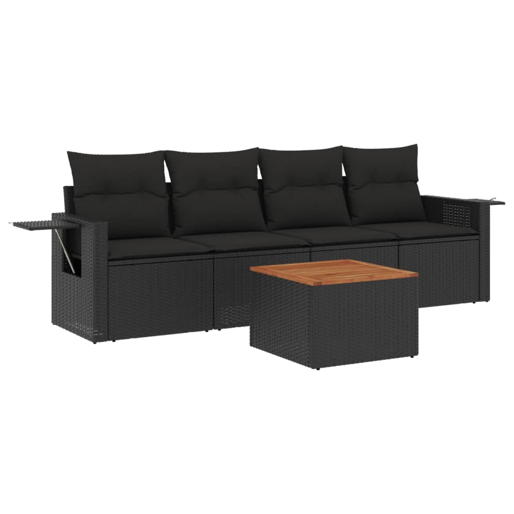 5-tlg. Garten-Sofagarnitur mit Kissen Schwarz Poly Rattan