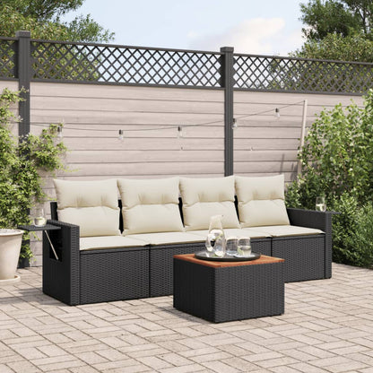 5-tlg. Garten-Sofagarnitur mit Kissen Schwarz Poly Rattan