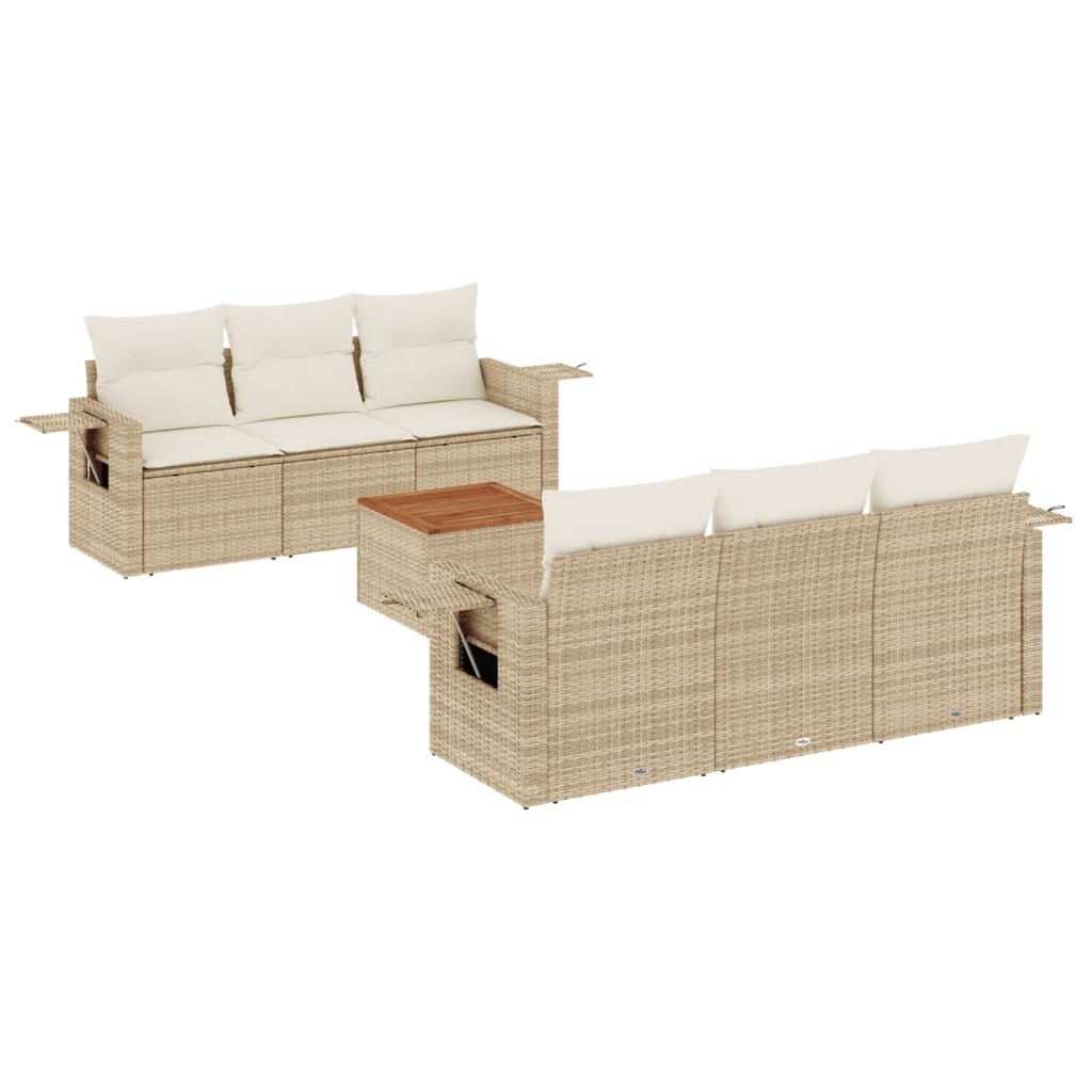 7-tlg. Garten-Sofagarnitur mit Kissen Beige Poly Rattan