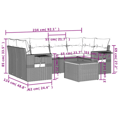 7-tlg. Garten-Sofagarnitur mit Kissen Schwarz Poly Rattan