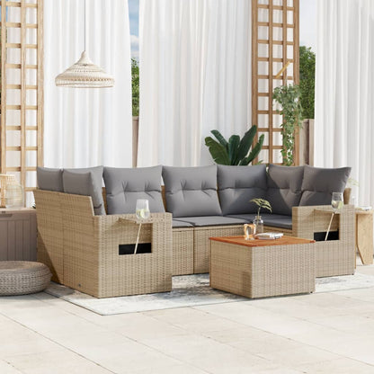 7-tlg. Garten-Sofagarnitur mit Kissen Beige Poly Rattan