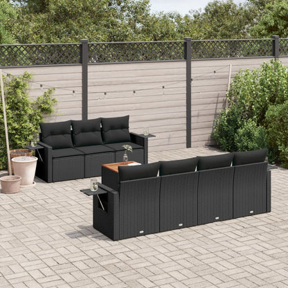 8-tlg. Garten-Sofagarnitur mit Kissen Schwarz Poly Rattan