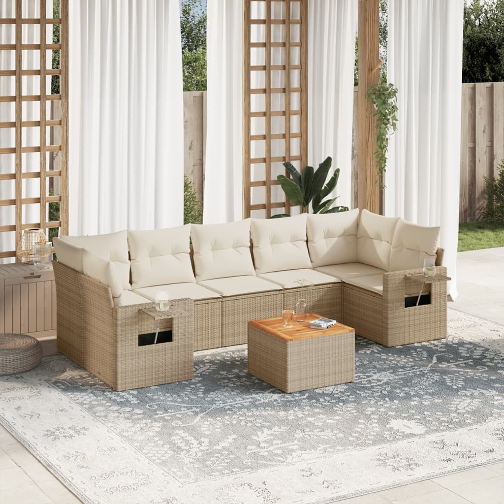 8-tlg. Garten-Sofagarnitur mit Kissen Beige Poly Rattan