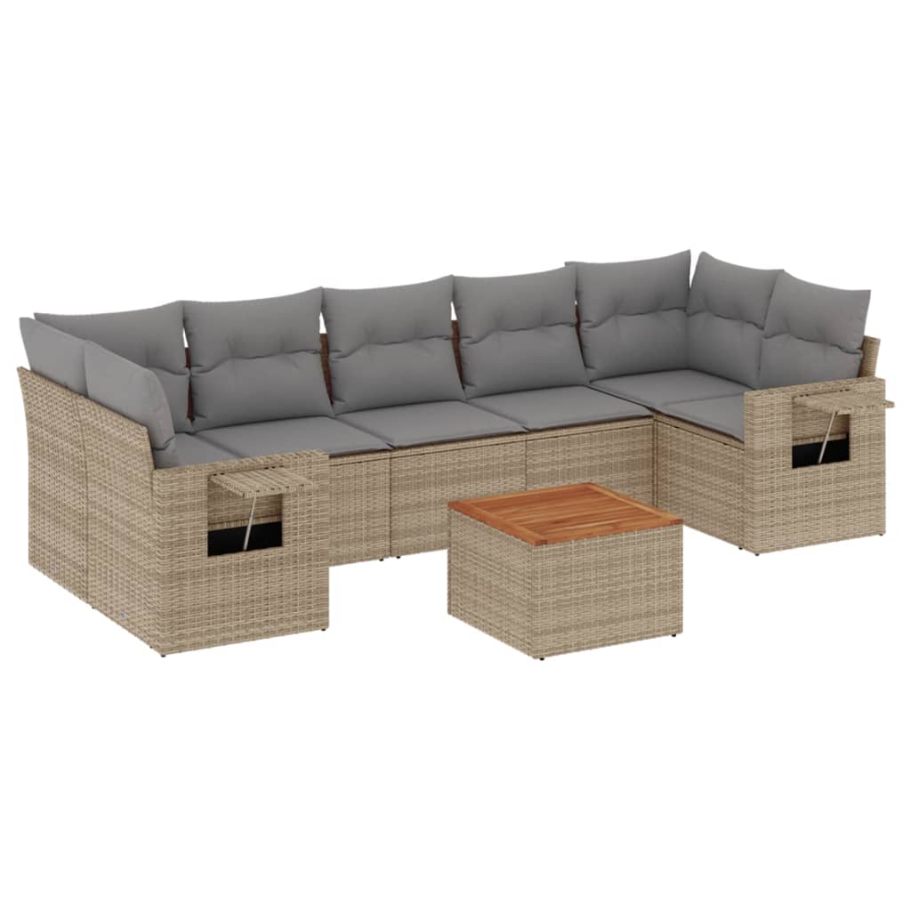 8-tlg. Garten-Sofagarnitur mit Kissen Beige Poly Rattan