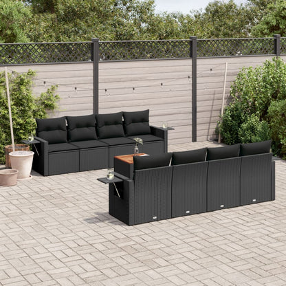 9-tlg. Garten-Sofagarnitur mit Kissen Schwarz Poly Rattan