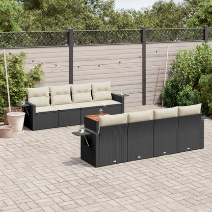 9-tlg. Garten-Sofagarnitur mit Kissen Schwarz Poly Rattan