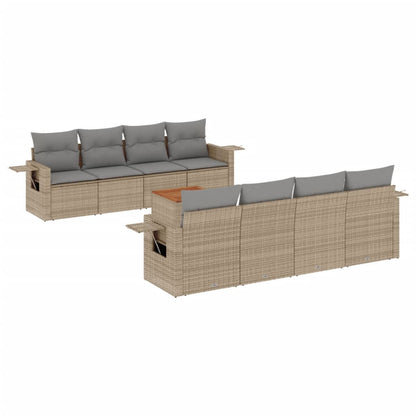 9-tlg. Garten-Sofagarnitur mit Kissen Beige Poly Rattan