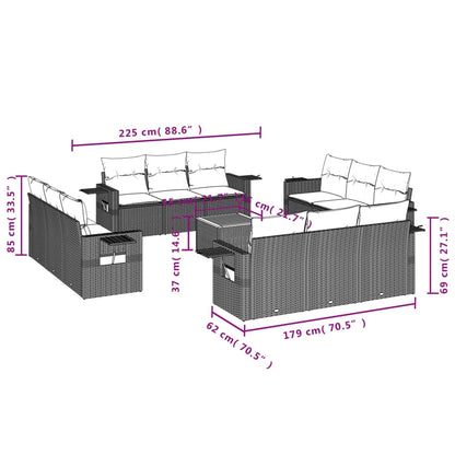 13-tlg. Garten-Sofagarnitur mit Kissen Schwarz Poly Rattan