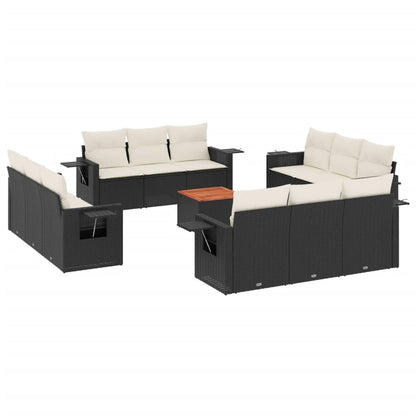 13-tlg. Garten-Sofagarnitur mit Kissen Schwarz Poly Rattan