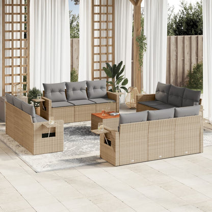 13-tlg. Garten-Sofagarnitur mit Kissen Beige Poly Rattan