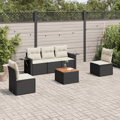 6-tlg. Garten-Sofagarnitur mit Kissen Schwarz Poly Rattan