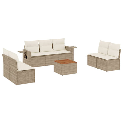 8-tlg. Garten-Sofagarnitur mit Kissen Beige Poly Rattan