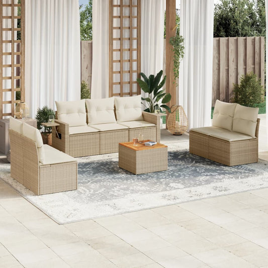 8-tlg. Garten-Sofagarnitur mit Kissen Beige Poly Rattan