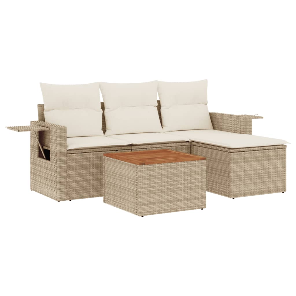 5-tlg. Garten-Sofagarnitur mit Kissen Beige Poly Rattan