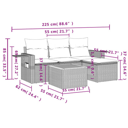 5-tlg. Garten-Sofagarnitur mit Kissen Grau Poly Rattan