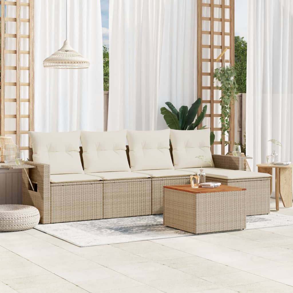 6-tlg. Garten-Sofagarnitur mit Kissen Beige Poly Rattan