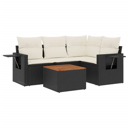 5-tlg. Garten-Sofagarnitur mit Kissen Schwarz Poly Rattan