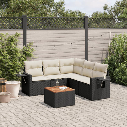 6-tlg. Garten-Sofagarnitur mit Kissen Schwarz Poly Rattan