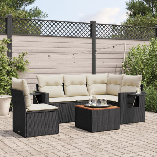 6-tlg. Garten-Sofagarnitur mit Kissen Schwarz Poly Rattan