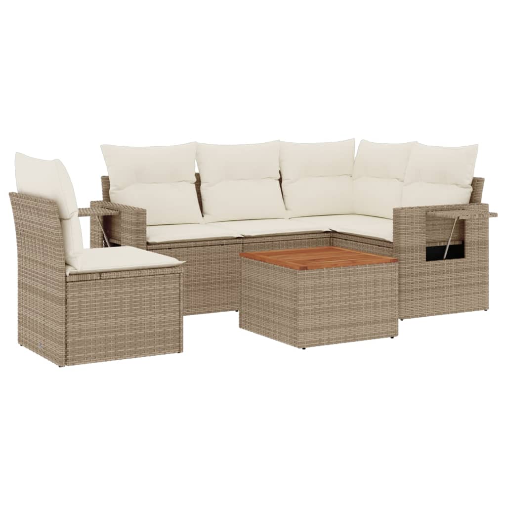 6-tlg. Garten-Sofagarnitur mit Kissen Beige Poly Rattan