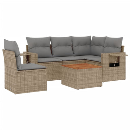 6-tlg. Garten-Sofagarnitur mit Kissen Beige Poly Rattan