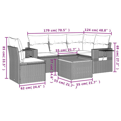 6-tlg. Garten-Sofagarnitur mit Kissen Grau Poly Rattan