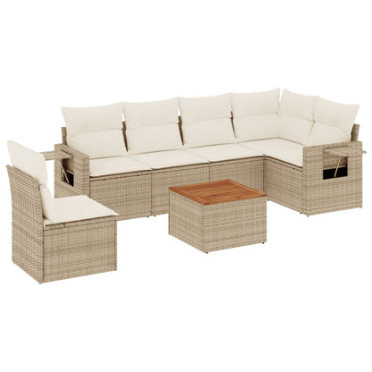 7-tlg. Garten-Sofagarnitur mit Kissen Beige Poly Rattan