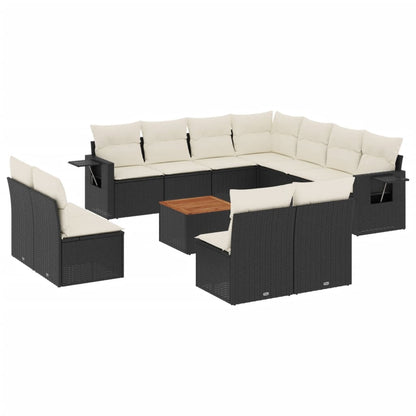 12-tlg. Garten-Sofagarnitur mit Kissen Schwarz Poly Rattan