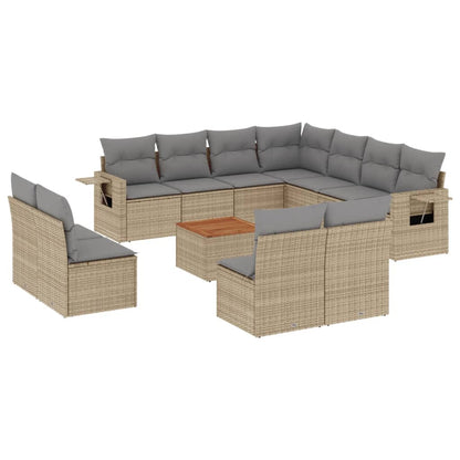 12-tlg. Garten-Sofagarnitur mit Kissen Beige Poly Rattan