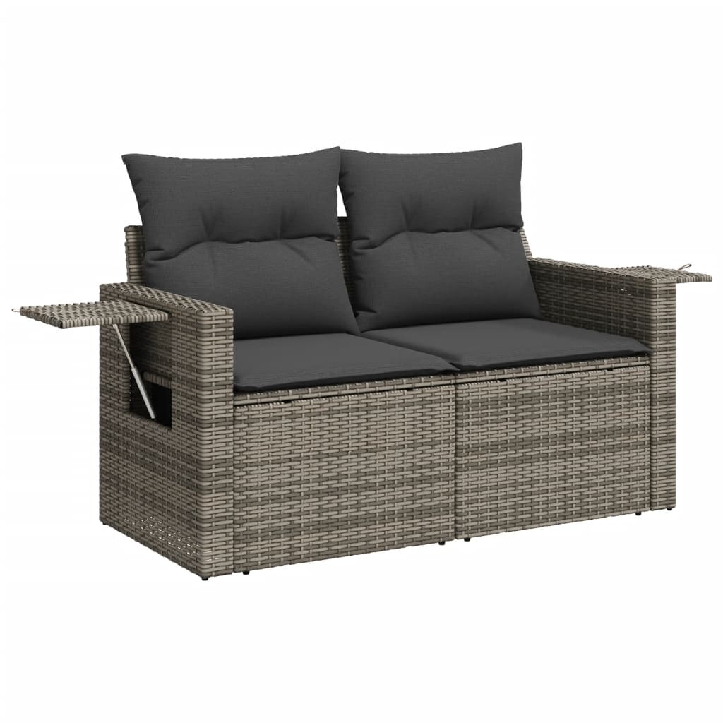 12-tlg. Garten-Sofagarnitur mit Kissen Grau Poly Rattan