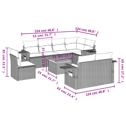 9-tlg. Garten-Sofagarnitur mit Kissen Schwarz Poly Rattan