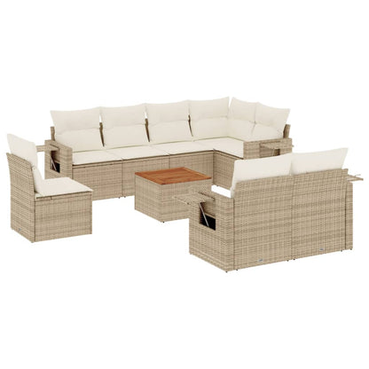 9-tlg. Garten-Sofagarnitur mit Kissen Beige Poly Rattan