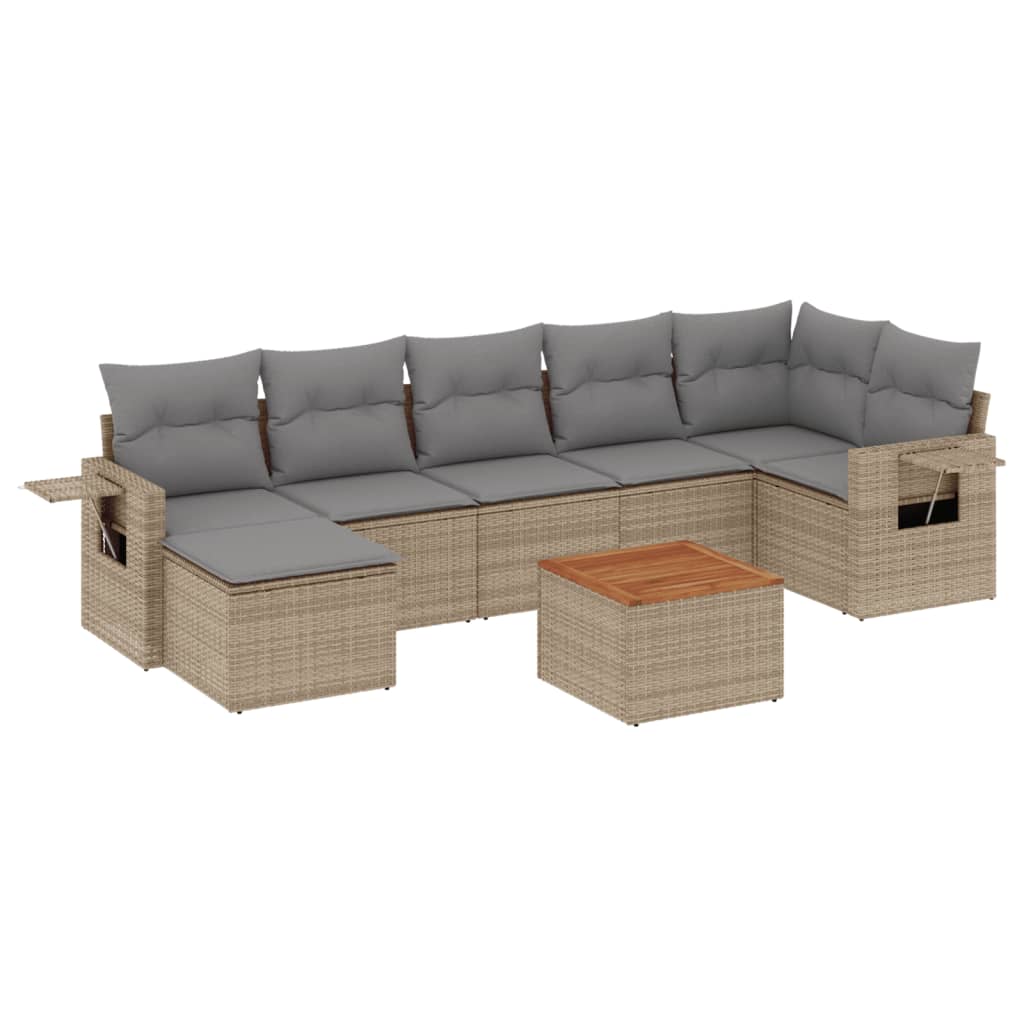 8-tlg. Garten-Sofagarnitur mit Kissen Beige Poly Rattan