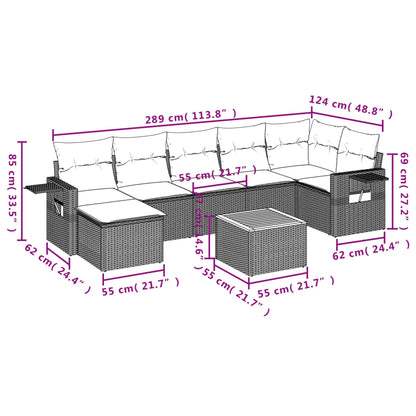 8-tlg. Garten-Sofagarnitur mit Kissen Grau Poly Rattan