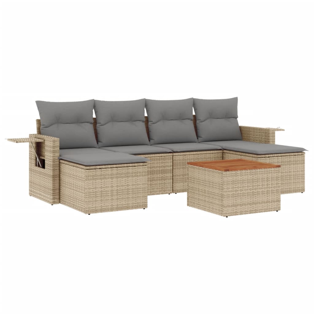 7-tlg. Garten-Sofagarnitur mit Kissen Beige Poly Rattan