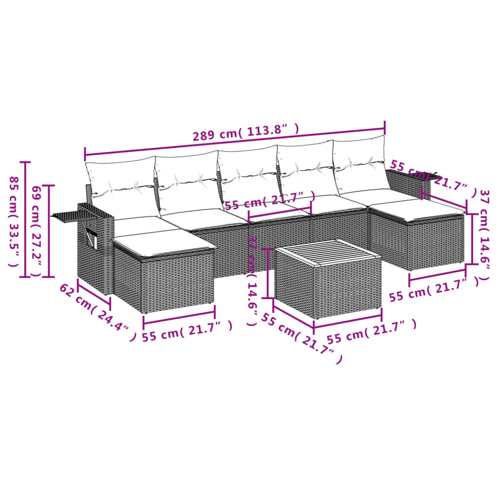 8-tlg. Garten-Sofagarnitur mit Kissen Schwarz Poly Rattan