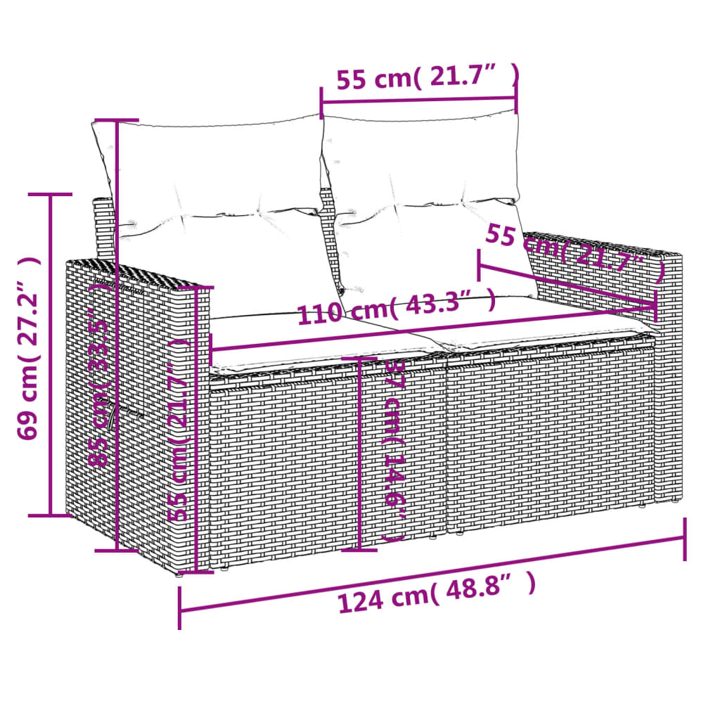 8-tlg. Garten-Sofagarnitur mit Kissen Beige Poly Rattan