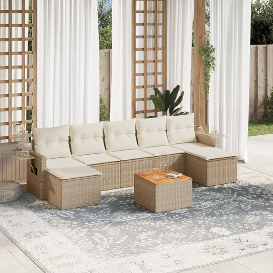 8-tlg. Garten-Sofagarnitur mit Kissen Beige Poly Rattan