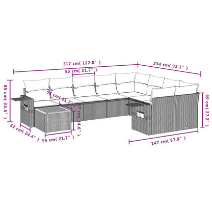 10-tlg. Garten-Sofagarnitur mit Kissen Schwarz Poly Rattan