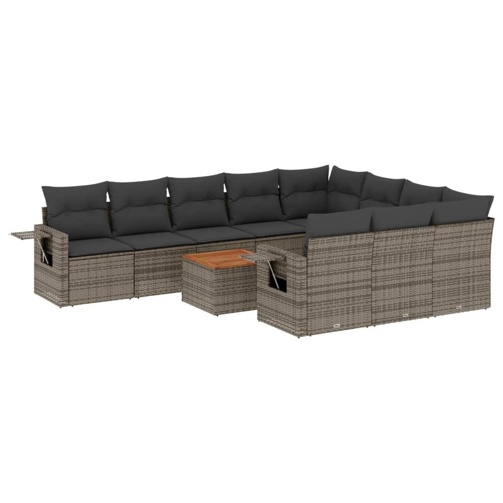 11-tlg. Garten-Sofagarnitur mit Kissen Schwarz Poly Rattan