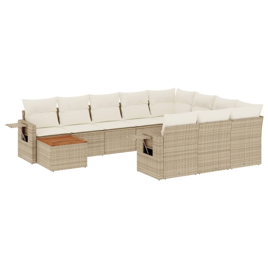 11-tlg. Garten-Sofagarnitur mit Kissen Beige Poly Rattan